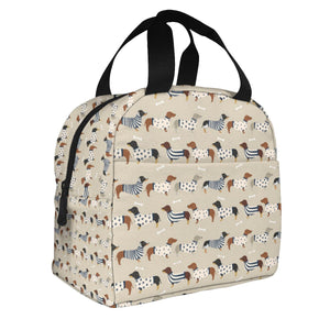 Image of a sausage dog lunch bag with infinite dachshund print