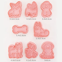 Load image into Gallery viewer, Image of the size of dog cookie cutters in 8 different breed designs
