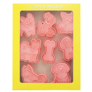 Cookie mould image of dog cookie cutters in 8 different breed designs
