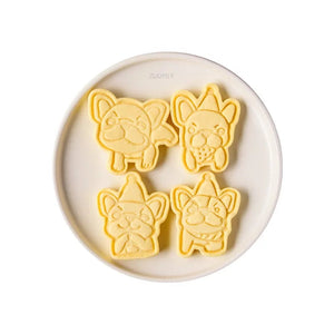 Image of four super cute french bulldog cookie cutters in different designs