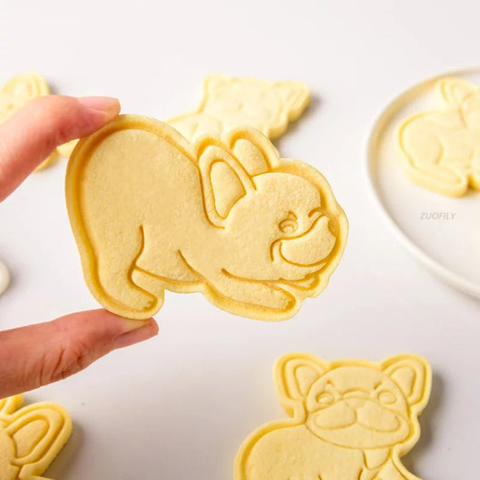 Image of a person holding a super cute french bulldog cookie cutter
