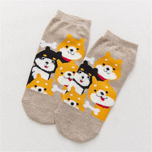 Some of the Shibas I Love Ankle Length Socks-Accessories-Accessories, Dogs, Shiba Inu, Socks-Shiba Inu - Khaki-9