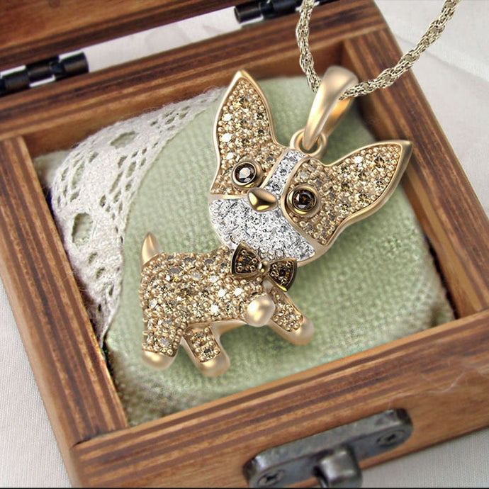 Sparkling Hanging Chihuahua Necklace-Dog Themed Jewellery-Accessories, Chihuahua, Dogs, Jewellery, Necklace-1
