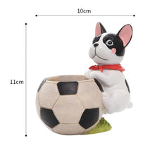 Load image into Gallery viewer, Size image of a boston terrier flower pot in the cutest Boston Terrier playing soccer design