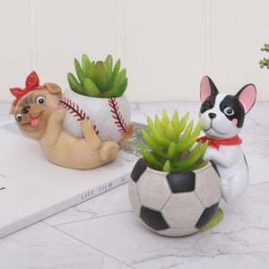 Image of a pug and boston terrier flower pot