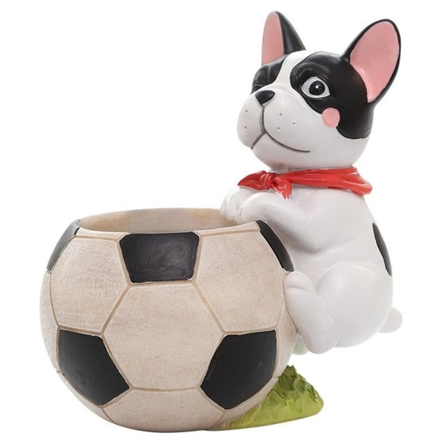 Image of a boston terrier flower pot in the cutest Boston Terrier playing soccer design