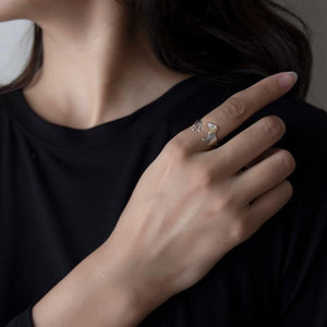 Image of a girl wearing a sterling silver Dachshund ring