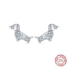 Load image into Gallery viewer, Image of a silver stone studded dachshund earrings