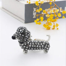 Load image into Gallery viewer, Image of a stone-studded Dachshund keychain in the color black