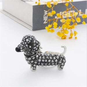 Image of a stone-studded Dachshund keychain in the color black