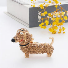Load image into Gallery viewer, Image of a stone-studded Dachshund keychain in the color brown