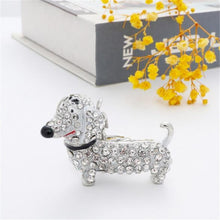 Load image into Gallery viewer, Image of a stone-studded Dachshund keychain in the color white