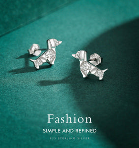 Stone Studded Dachshund Silver Earrings-Dog Themed Jewellery-Dachshund, Dogs, Earrings, Jewellery-10