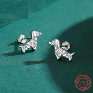 Stone Studded Dachshund Silver Earrings-Dog Themed Jewellery-Dachshund, Dogs, Earrings, Jewellery-4