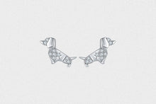Load image into Gallery viewer, Stone Studded Dachshund Silver Earrings-Dog Themed Jewellery-Dachshund, Dogs, Earrings, Jewellery-5