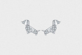 Stone Studded Dachshund Silver Earrings-Dog Themed Jewellery-Dachshund, Dogs, Earrings, Jewellery-5