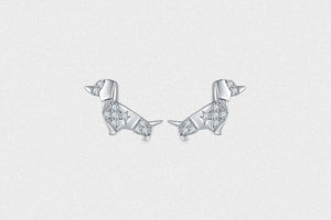 Stone Studded Dachshund Silver Earrings-Dog Themed Jewellery-Dachshund, Dogs, Earrings, Jewellery-5
