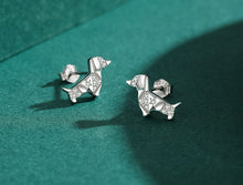 Load image into Gallery viewer, Stone Studded Dachshund Silver Earrings-Dog Themed Jewellery-Dachshund, Dogs, Earrings, Jewellery-8