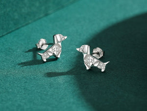 Stone Studded Dachshund Silver Earrings-Dog Themed Jewellery-Dachshund, Dogs, Earrings, Jewellery-8