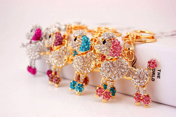 Stone Studded Poodle Love Keychains 360x