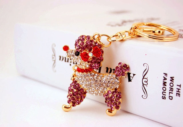 Stone-Studded Red Bowtie Poodle Keychains-Accessories-Accessories, Dogs, Keychain, Poodle-Purple-2