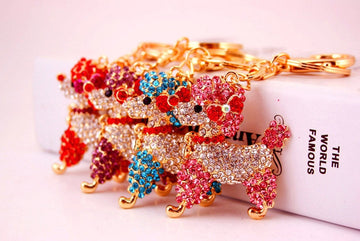 Stone Studded Red Bowtie Poodle Keychains 360x
