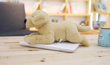 Load image into Gallery viewer, image of an adorable labrador stuffed animal sleeping on  a laptop