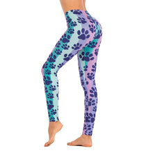 Load image into Gallery viewer, Striped Pastel Paws Print Women’s LeggingsApparel