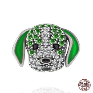 Studded Beagle Love Silver Charm Beads-Dog Themed Jewellery-Beagle, Charm Beads, Dogs, Jewellery-Green-4