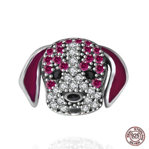 Studded Beagle Love Silver Charm Beads-Dog Themed Jewellery-Beagle, Charm Beads, Dogs, Jewellery-Magenta-5