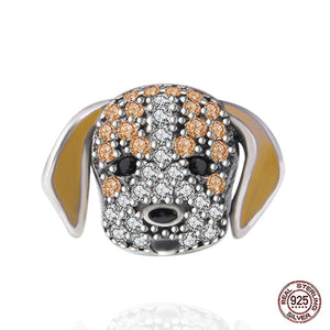 Studded Beagle Love Silver Charm Beads-Dog Themed Jewellery-Beagle, Charm Beads, Dogs, Jewellery-Orange-1