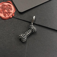 Load image into Gallery viewer, Studded Black Dog Bone Silver PendantDog Themed Jewellery