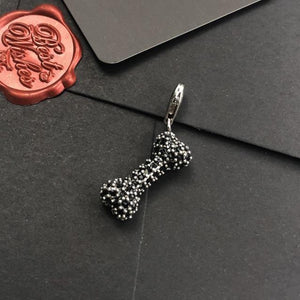 Studded Black Dog Bone Silver PendantDog Themed Jewellery