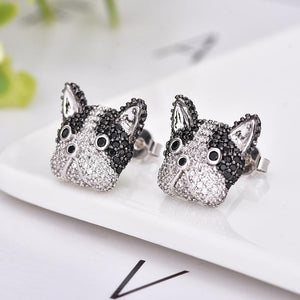 Image of a stone studded boston terrier earrings in Design 2 made of silver