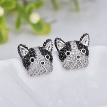 Load image into Gallery viewer, Image of a stone studded boston terrier earrings in Design 2