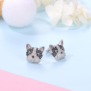 Image of a stone studded boston terrier earrings made with 925 sterling silver