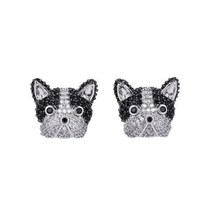 Image of a stone studded silver boston terrier earrings in Design 2