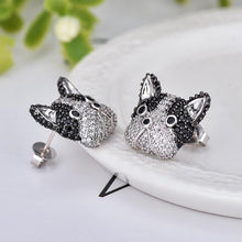 Load image into Gallery viewer, Image of a stone studded boston terrier earrings in Design 2 made of 925 sterling silver
