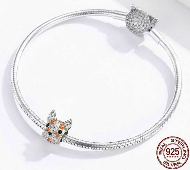 Studded French Bulldog Silver Charm BeadDog Themed Jewellery