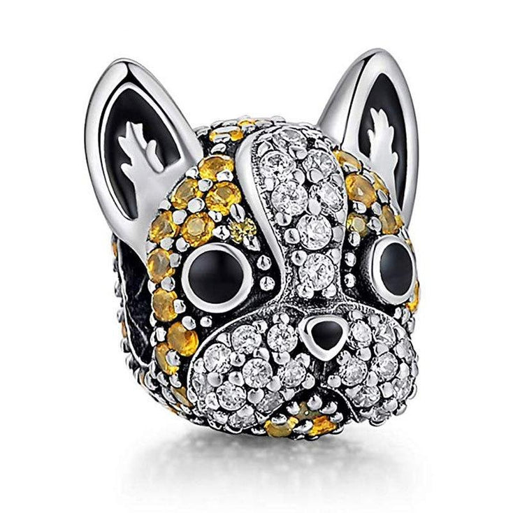 Studded French Bulldog Silver Charm BeadDog Themed Jewellery