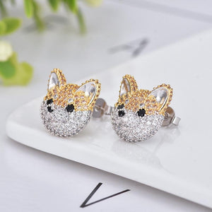 Studded Shiba Inu Love Silver Earrings-Dog Themed Jewellery-Dogs, Earrings, Jewellery, Shiba Inu-10