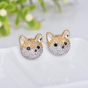 Studded Shiba Inu Love Silver Earrings-Dog Themed Jewellery-Dogs, Earrings, Jewellery, Shiba Inu-Design 2-2