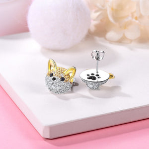 Studded Shiba Inu Love Silver Earrings-Dog Themed Jewellery-Dogs, Earrings, Jewellery, Shiba Inu-4