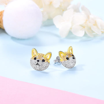 Studded Shiba Inu Love Silver Earrings 360x