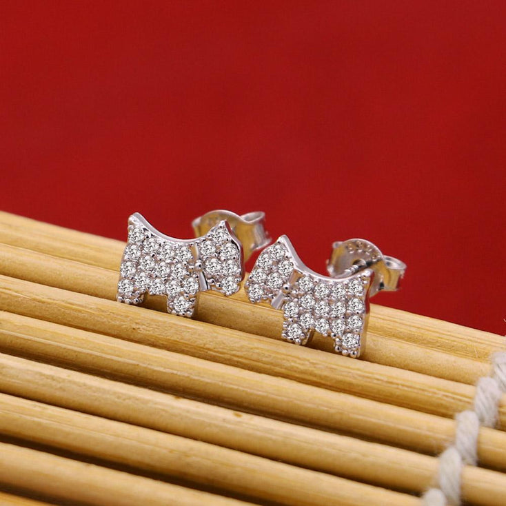Studded Scottish Terrier Love Silver EarringsDog Themed Jewellery