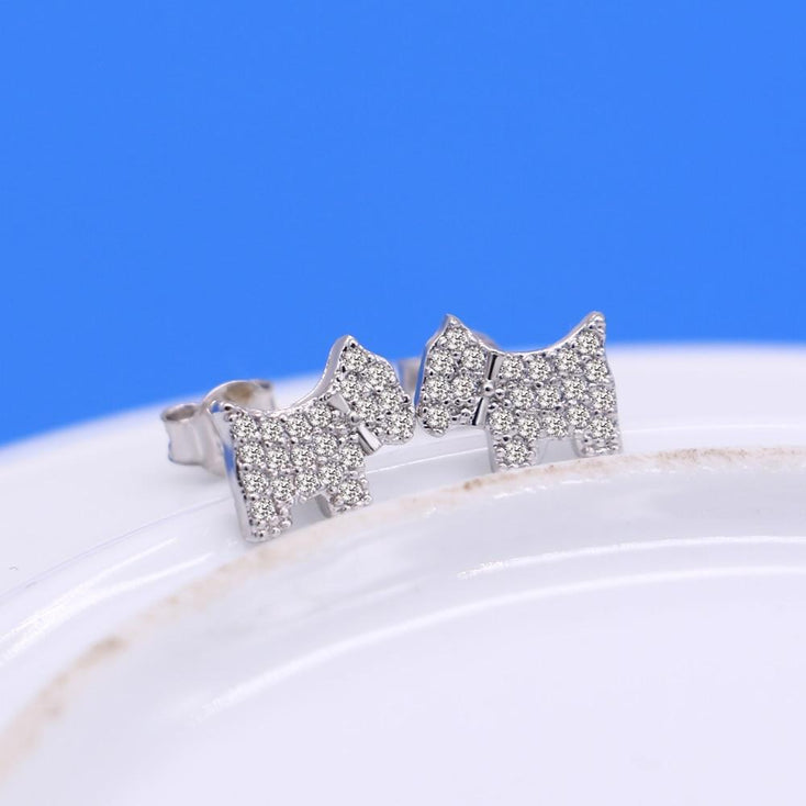 Studded Scottish Terrier Love Silver EarringsDog Themed Jewellery