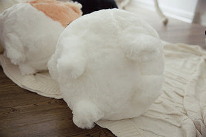 Botton view image of an adorable stuffed American Eskimo Dog plush toy pillow
