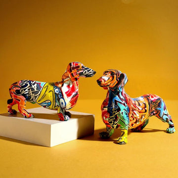 Stunning Dachshund Graffiti Design Multicolor Resin Statue 360x