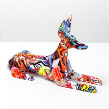 Load image into Gallery viewer, Image of a stunning multicolor doberman statue lifelike made of resin