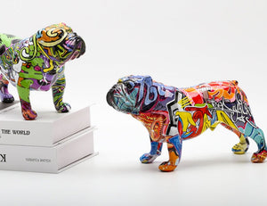 Image of two large english bulldog statues - front view